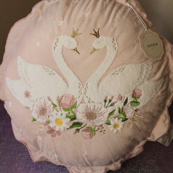 Beaded Swan Pillow by Coveted Home NWT - Picture 3 of 6